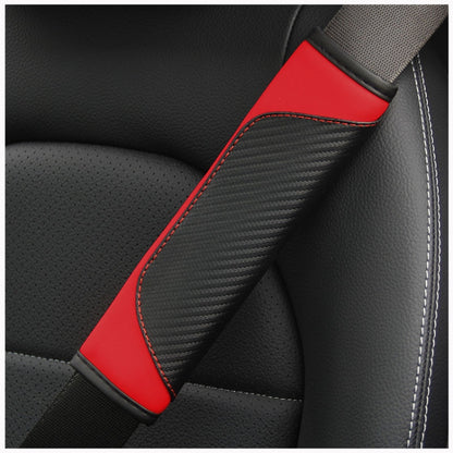 Car Seat Belt Cover Carbon Fiber Leather Auto Seat Shoulder Protection, Style: Red by buy2fix