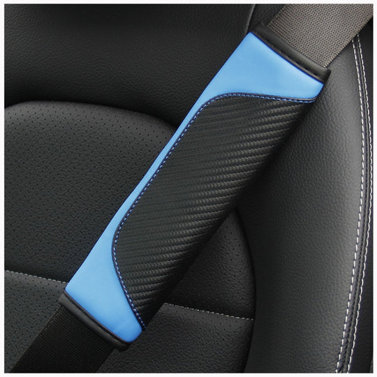 Car Seat Belt Cover Carbon Fiber Leather Auto Seat Shoulder Protection, Style: Black Blue