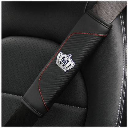Car Seat Belt Cover Carbon Fiber Leather Auto Seat Shoulder Protection, Style: Crown Black by buy2fix