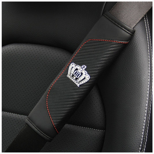 Car Seat Belt Cover Carbon Fiber Leather Auto Seat Shoulder Protection, Style: Crown Black by buy2fix