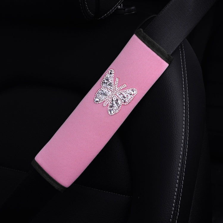 Car Seat Belt Cover Diamond Butterfly Shoulder Strap Cushion Cover 6.5x23cm(Pink White) by buy2fix