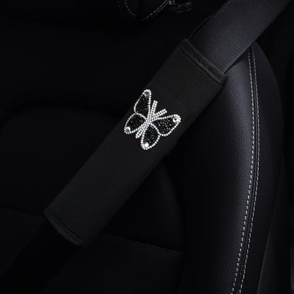 Car Seat Belt Cover Diamond Butterfly Shoulder Strap Cushion Cover 6.5x23cm(Black) by buy2fix
