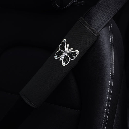 Car Seat Belt Cover Diamond Butterfly Shoulder Strap Cushion Cover 6.5x23cm(Black) by buy2fix