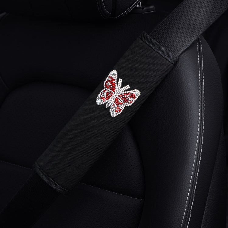 Car Seat Belt Cover Diamond Butterfly Shoulder Strap Cushion Cover 6.5x23cm(Black and Red) by buy2fix