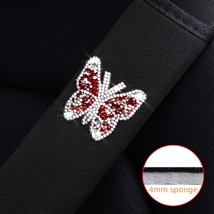 Car Seat Belt Cover Diamond Butterfly Shoulder Strap Cushion Cover 6.5x23cm(Black and Red) by buy2fix