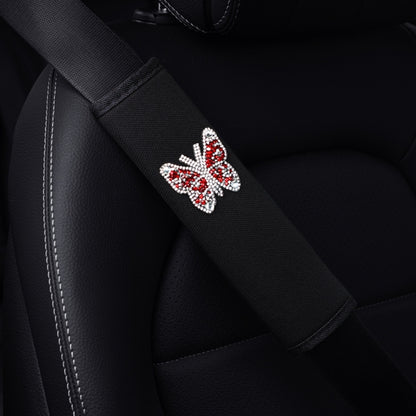 Car Seat Belt Cover Diamond Butterfly Shoulder Strap Cushion Cover 6.5x23cm(Black and Red) by buy2fix