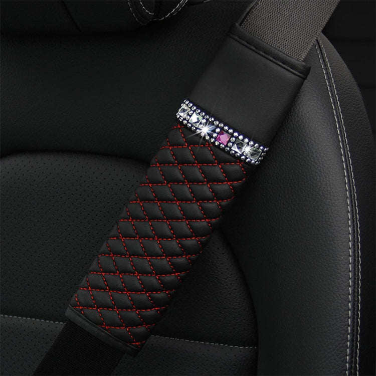 Car Leather Seat Belt Cover Shoulder Pads with Bling Diamonds 6.5x23cm(Black and Red) by buy2fix