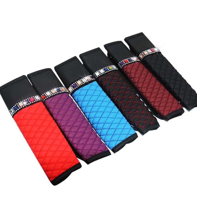Car Leather Seat Belt Cover Shoulder Pads with Bling Diamonds 6.5x23cm(Black and Red) by buy2fix