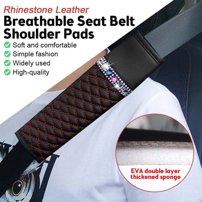 Car Leather Seat Belt Cover Shoulder Pads with Bling Diamonds 6.5x23cm(Red) by buy2fix