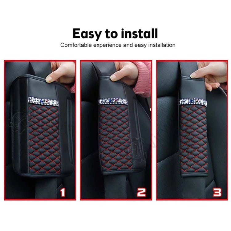 Car Leather Seat Belt Cover Shoulder Pads with Bling Diamonds 6.5x23cm(Red) by buy2fix