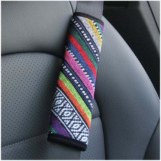 Ethnic Style Linen Car Seat Belt Cover Shoulder Pads(Colorful) by buy2fix