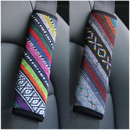 Ethnic Style Linen Car Seat Belt Cover Shoulder Pads(Colorful) by buy2fix