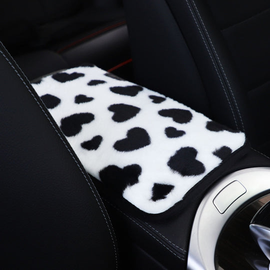 Plush Heart Pattern Car Center Console Cover Mat 32x19cm(Black)