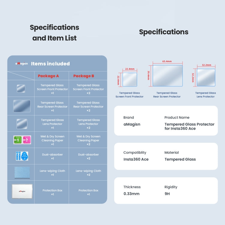 3 In 1 For Insta360 ACE aMagisn Tempered Film Protective Stickers Sports Camera Accessories by aMagisn