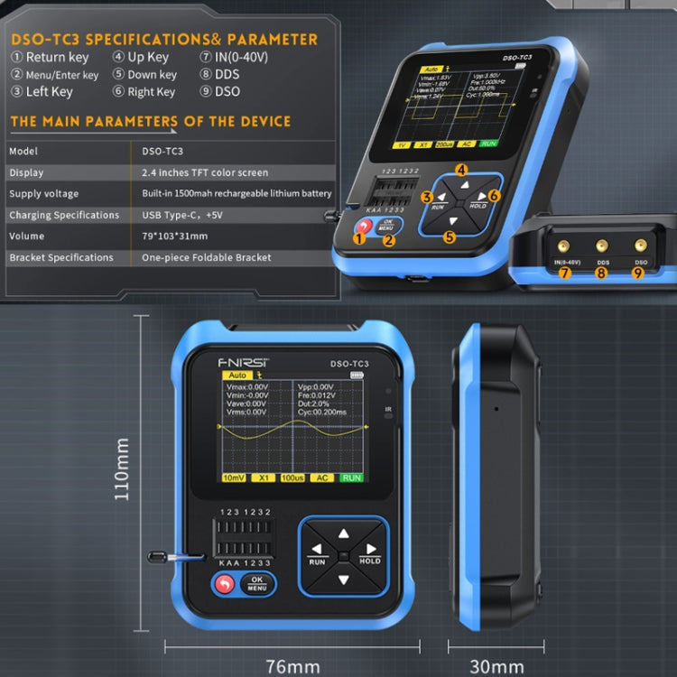 FNIRSI 3 In 1 Handheld Digital Oscilloscope LCR Transistor Tester, Specification: Standard - Digital Multimeter by FNIRSI | Online Shopping UK | buy2fix