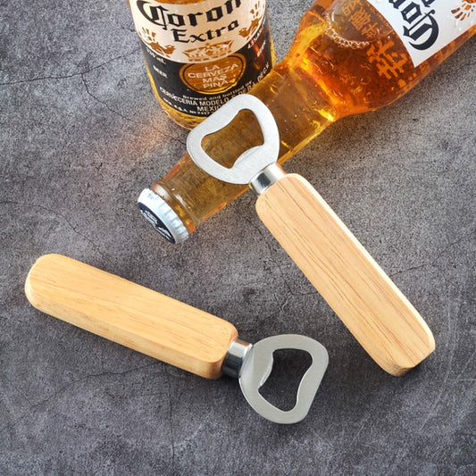 2 PCS Stainless Steel Beer Bottle Opener with Rubber Wood Handle Creative Gift Soda Bottle Driver - Openers by buy2fix | Online Shopping UK | buy2fix
