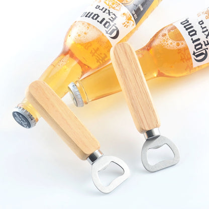 2 PCS Stainless Steel Beer Bottle Opener with Rubber Wood Handle Creative Gift Soda Bottle Driver - Openers by buy2fix | Online Shopping UK | buy2fix