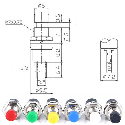 10 PCS 7mm Thread Multicolor 2 Pins Momentary Push Button Switch(White) - Switch by buy2fix | Online Shopping UK | buy2fix