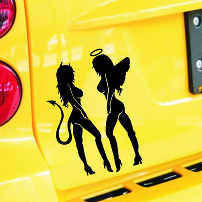 10 PCS QYPF ANGEL DEVIL Sexy Girl Car Sticker Car Styling Decal, Size: 18x14cm(Black) by buy2fix
