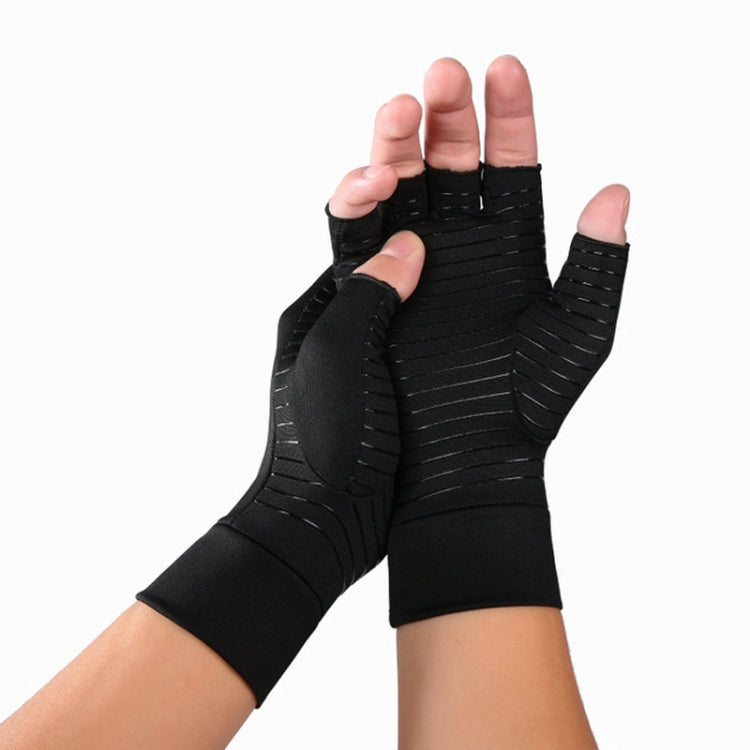 Black Fiber A Pair Sports Breathable Health Care Half Finger Gloves Rehabilitation Training Arthritis Pressure Gloves, Size:S - Safety Gloves by buy2fix | Online Shopping UK | buy2fix