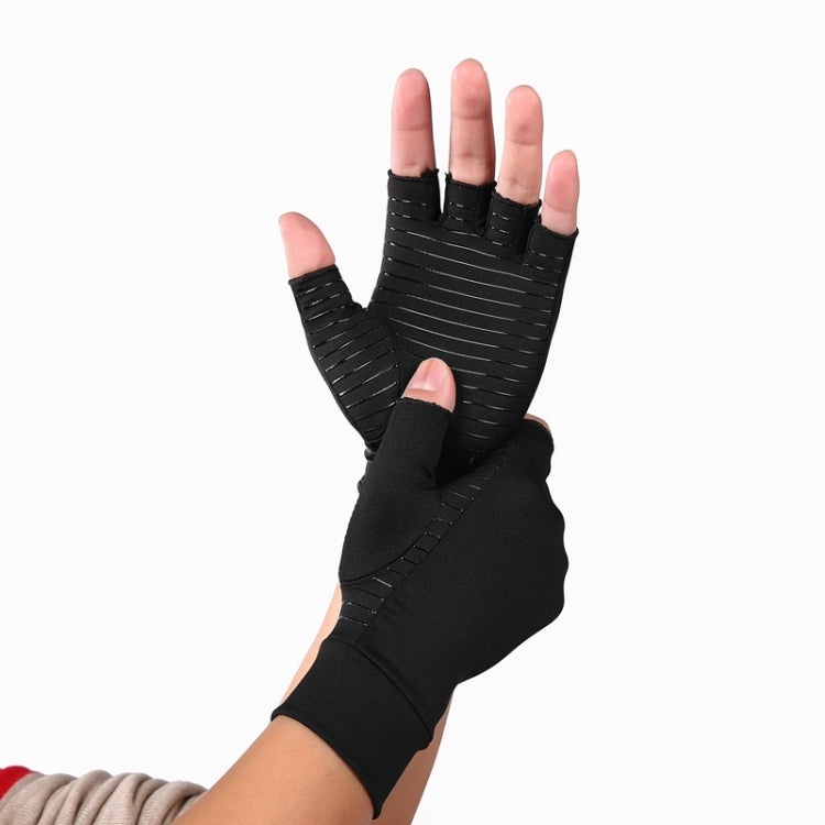Black Fiber A Pair Sports Breathable Health Care Half Finger Gloves Rehabilitation Training Arthritis Pressure Gloves, Size:S - Safety Gloves by buy2fix | Online Shopping UK | buy2fix