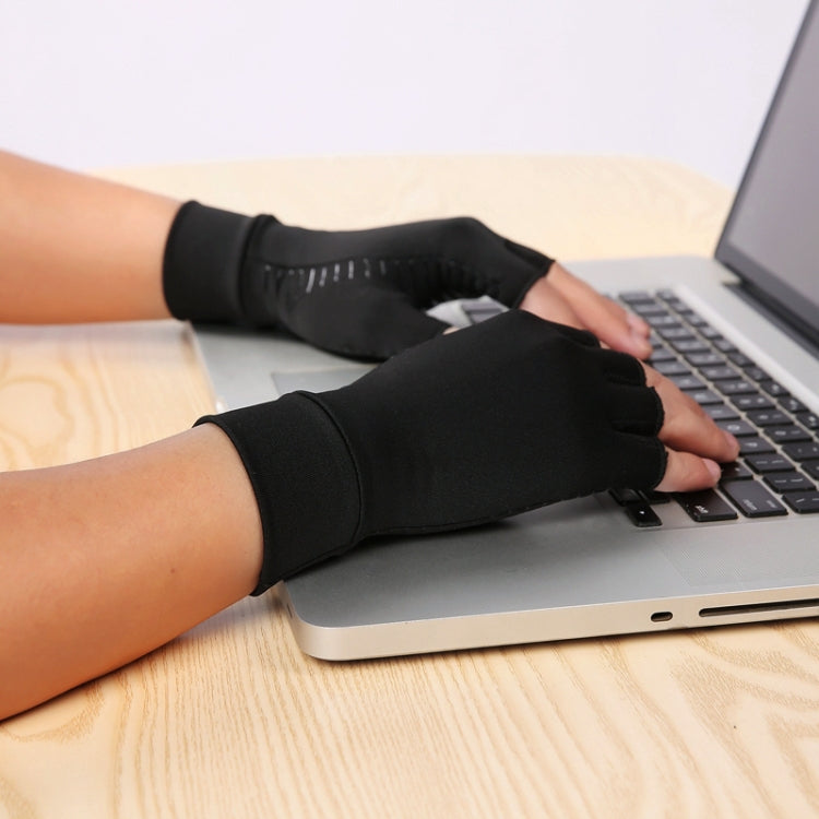 Black Fiber A Pair Sports Breathable Health Care Half Finger Gloves Rehabilitation Training Arthritis Pressure Gloves, Size:S - Safety Gloves by buy2fix | Online Shopping UK | buy2fix