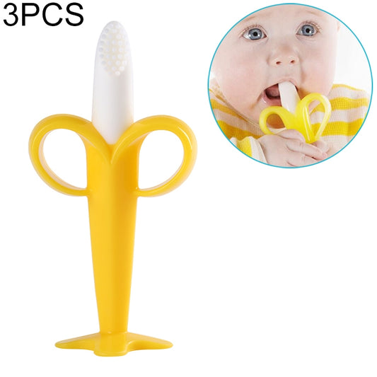 3 PCS Baby Silicone Training Toothbrush Banana Shape Safe Toddle Teether Chew Toys Teething Ring Gift for Infant Baby Chewing(Yellow-B) - Baby Toys by buy2fix | Online Shopping UK | buy2fix
