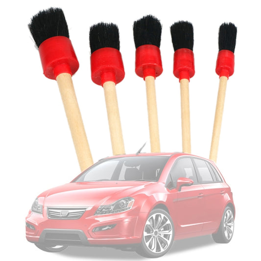 5 in 1 Car Detailing Brush Cleaning Natural Boar Hair Brushes Auto Detail Tools Products Wheels Dashboard (Black) - Car washing supplies by buy2fix | Online Shopping UK | buy2fix
