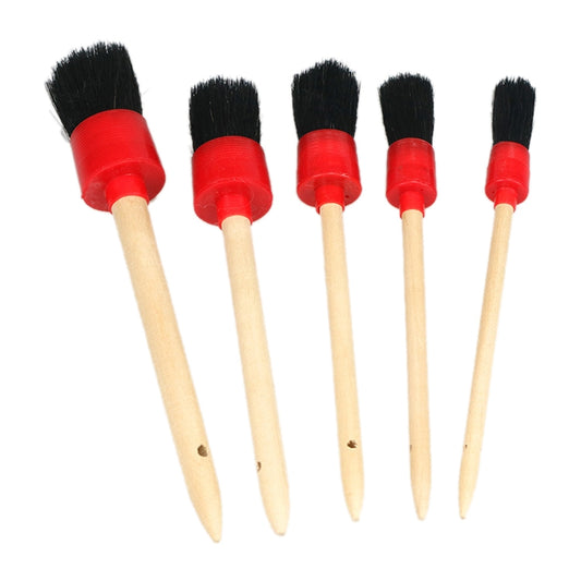 5 in 1 Car Detailing Brush Cleaning Natural Boar Hair Brushes Auto Detail Tools Products Wheels Dashboard (Black) - Car washing supplies by buy2fix | Online Shopping UK | buy2fix