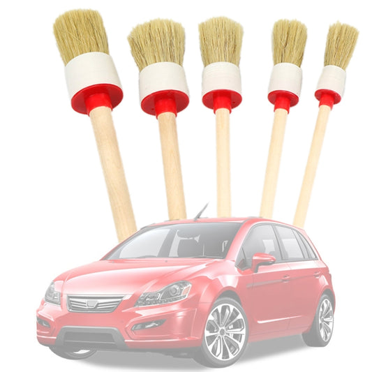 5 in 1 Car Detailing Brush Cleaning Natural Boar Hair Brushes Auto Detail Tools Products Wheels Dashboard (White) - Car washing supplies by buy2fix | Online Shopping UK | buy2fix
