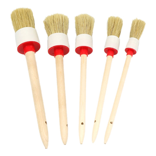 5 in 1 Car Detailing Brush Cleaning Natural Boar Hair Brushes Auto Detail Tools Products Wheels Dashboard (White) - Car washing supplies by buy2fix | Online Shopping UK | buy2fix
