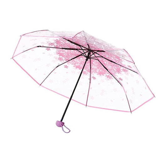 Cherry Blossom Transparent Triple-fold Umbrella Individual Folding Umbrella(Pink) - Umbrellas by buy2fix | Online Shopping UK | buy2fix