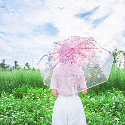 Cherry Blossom Transparent Triple-fold Umbrella Individual Folding Umbrella(Pink) - Umbrellas by buy2fix | Online Shopping UK | buy2fix