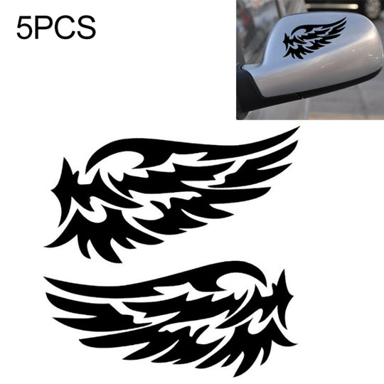 Autocollants réfléchissants ailes d'ange gardien, 5 pièces, jolis autocollants de rétroviseur de voiture à la mode (noir)