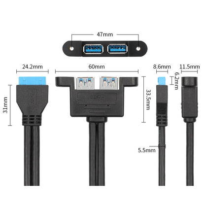 USB3.0 20P Bezel Cable Chassis PCI Bit Expansion USB3.0 Female Full-height Half-height Bezel(Blue (Without Iron Sheet)) by buy2fix