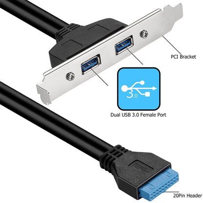 50CM USB3.0 Rear PCI Baffle Line Full Height Chassis DIY With Ear 20pin Transfer Cable(Black) by buy2fix