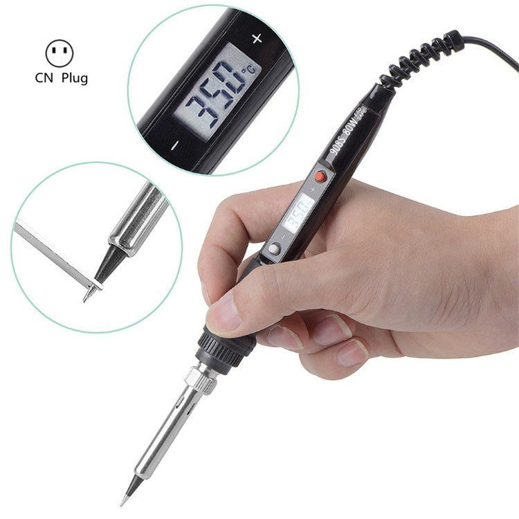908S 80W LCD Thermostat Soldering Iron Constant Temperature Soldering Iron, Plug Type:CN Plug(Black) - Electric Soldering Iron by buy2fix | Online Shopping UK | buy2fix