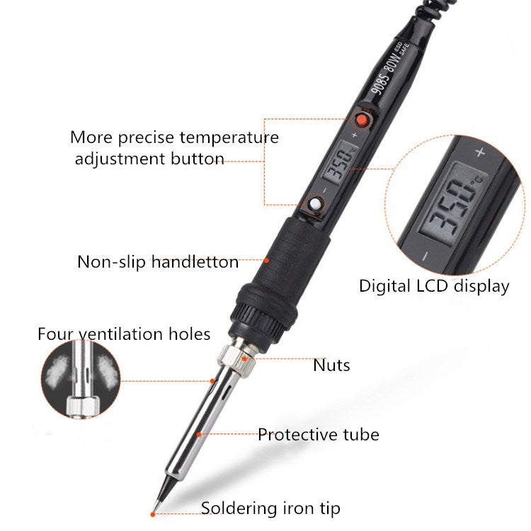 908S 80W LCD Thermostat Soldering Iron Constant Temperature Soldering Iron, Plug Type:CN Plug(Black) - Electric Soldering Iron by buy2fix | Online Shopping UK | buy2fix