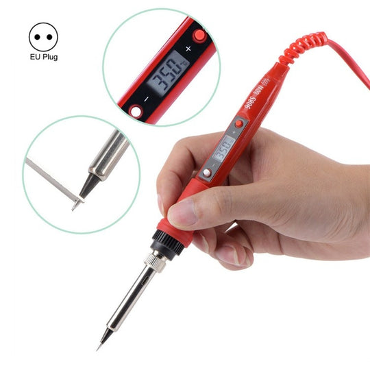 908S 80W LCD Thermostat Soldering Iron Constant Temperature Soldering Iron, Plug Type:EU Plug(Red)