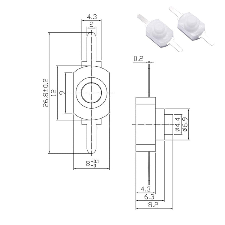 20 PCS YT-1208-YD LED Flashlight Button Switch, Style:Straight Feet(White) - Switch by buy2fix | Online Shopping UK | buy2fix
