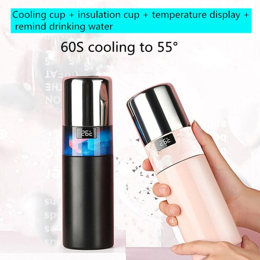 Creative Intelligent USB Rechargeable Cold Warm Cup Cool 55 Degrees Vacuum Flask With Handle 316 Stainless Steel Smart Water Cup, Capacity:340ml, Style:Black Aurora - Vacuum Thermoses & Cups by buy2fix | Online Shopping UK | buy2fix