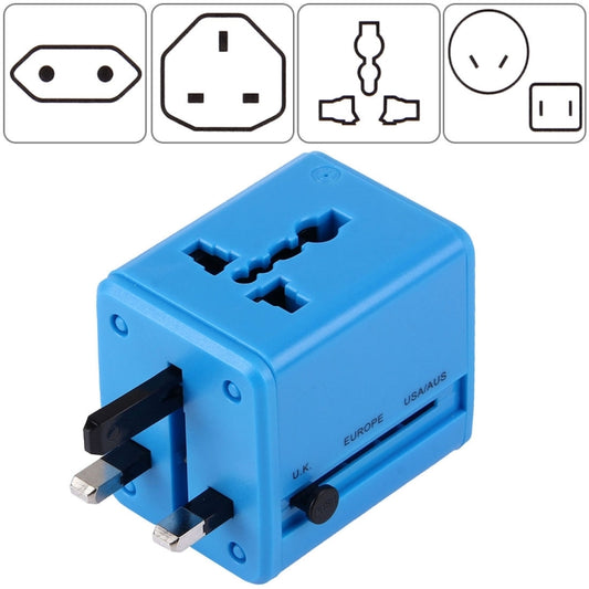 World-Wide Universal Travel Concealable Plugs Adapter with & Built-in Dual USB Ports Charger for US, UK, AU, EU(Blue) - Plug Adaptor by buy2fix | Online Shopping UK | buy2fix