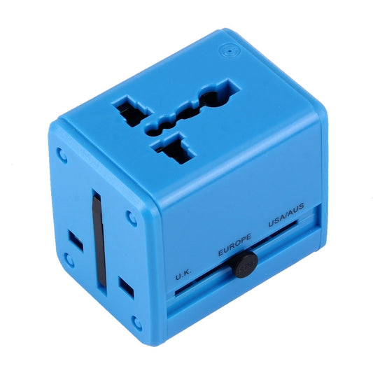 World-Wide Universal Travel Concealable Plugs Adapter with & Built-in Dual USB Ports Charger for US, UK, AU, EU(Blue) - Plug Adaptor by buy2fix | Online Shopping UK | buy2fix
