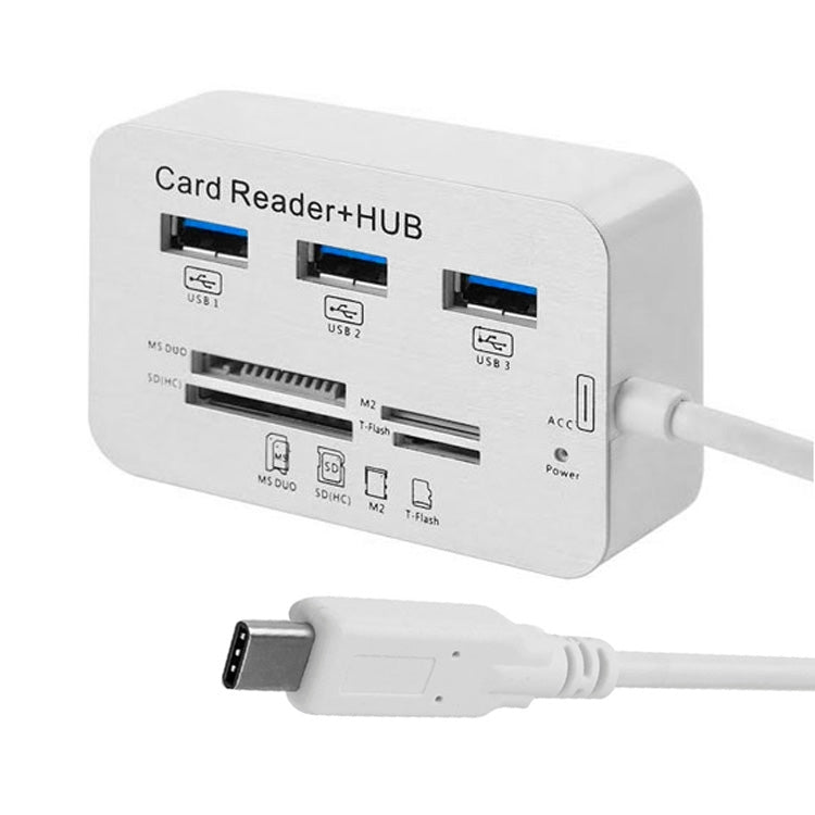 USB 3.1 Type-C COMBO 3 Ports HUB + MS DUO / SD(HC) / M2 / T-Flash Card Reader with LED Indication(Silver) by buy2fix