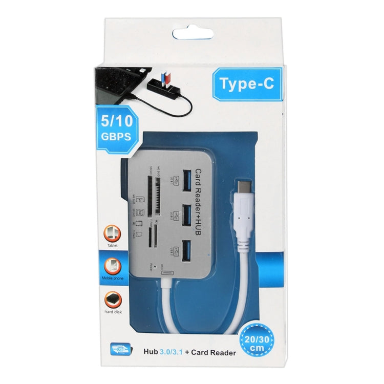 USB 3.1 Type-C COMBO 3 Ports HUB + MS DUO / SD(HC) / M2 / T-Flash Card Reader with LED Indication(Silver) by buy2fix