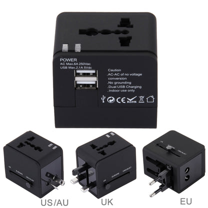 5V 2.1A Dual USB Power Socket Charger Adapter, UK / EU / US / AU Plug(Black) - Plug Adaptor by buy2fix | Online Shopping UK | buy2fix