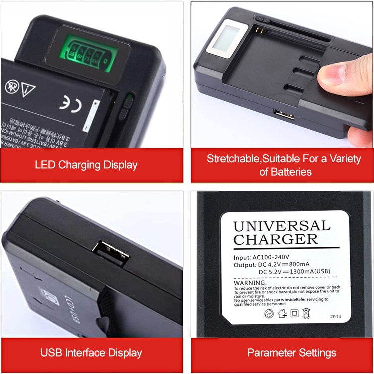 Universal Cell Phone Battery Charger with USB Output & LCD Display, US Plug by buy2fix