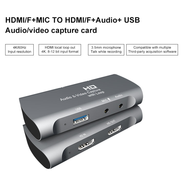 Z27 HDM Female + Mic to HDM Female USB 2.0 Video Audio Capture Box(Dark Gray) - Video Capture Solutions by buy2fix | Online Shopping UK | buy2fix