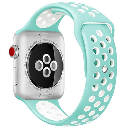 For Apple Watch Series 10 42mm / 9&8&7 41mm / SE 3&SE 2&6&SE&5&4 40mm / 3&2&1 38mm Fashionable Classical Silicone Sport Watch Band (White Green) - Watch Bands by buy2fix | Online Shopping UK | buy2fix