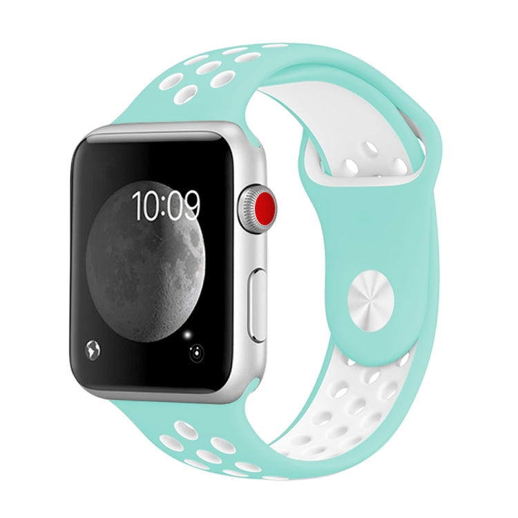 For Apple Watch Series 10 42mm / 9&8&7 41mm / SE 3&SE 2&6&SE&5&4 40mm / 3&2&1 38mm Fashionable Classical Silicone Sport Watch Band (White Green) - Watch Bands by buy2fix | Online Shopping UK | buy2fix